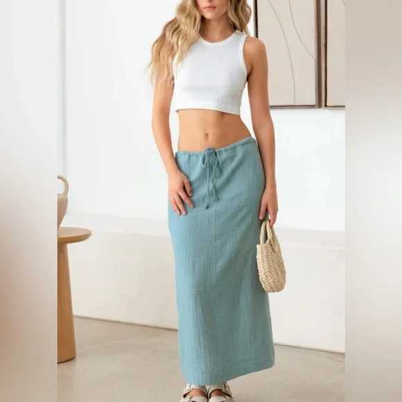 New nwt teal linen long skirt Le lis sz medium - Picture 1 of 3